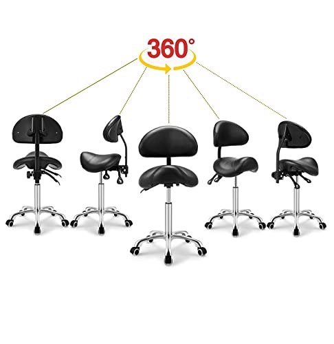 Kaleurrier Saddle Stool with Back Support - Adjustable 22-30"