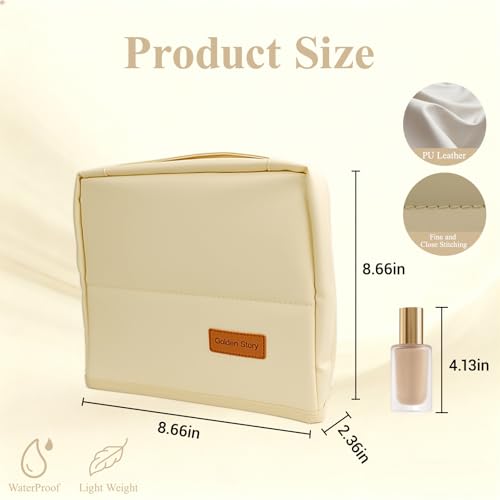 Standing Makeup Bag, Multifunctional Large Capacity Makeup Bag with Compartments,Waterproof Portable and Foldable Travel Makeup Storage Bag for Women (Beige)