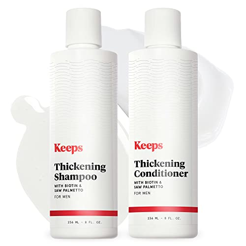 Keeps Hair Thickening Shampoo & Conditioner Set - Treatment for Thinning Hair and Hair Loss - Regrowth for Fuller, Thicker Looking Hair - Infused with Biotin, Caffeine, & Saw Palmetto