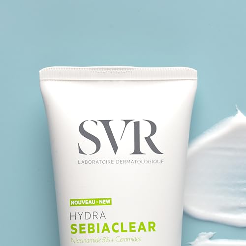 SVR Sebiaclear Moisturizing Face Cream - Niacinamide, Hyaluronic Acid and Ceramides - Soothing Moisturizer for 48h of Hydration - Reduces the appearance of marks - For Oily Sensitive Skin, 1.4 oz.