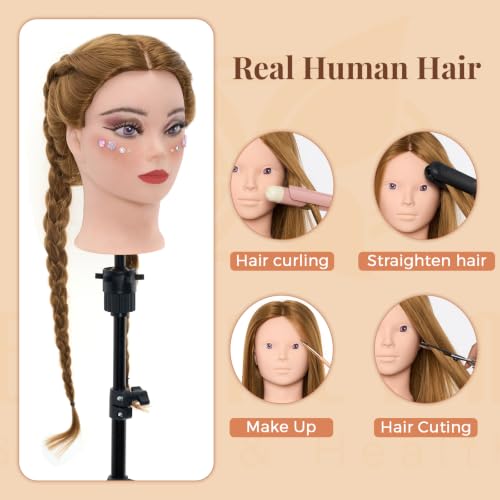 Mannequin Head 80% Real Human Hair 28" with Table Clamp