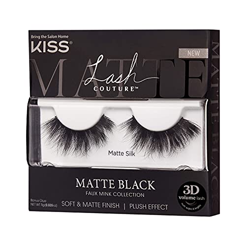 KISS Lash Couture Matte Black Faux Mink Collection False Eyelashes, 14 mm, 3D Volume, Soft & matte Finish, Plush Effect, Easy to Apply, Reusable, 1 Pair Fake Lashes, Style 'Matte Silk'