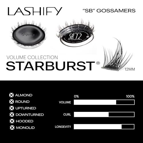 Lashify Star Burst 12mm Gossamer DIY Eyelash Extensions Refill, The Ultimate Multi-Length Multi Layered Lash, Black, Easy False Lashes