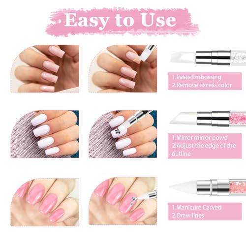 Silicone Nail Art Sculpture Pen Set - Dual Tipped for Precise & Filling - White Pink Orange