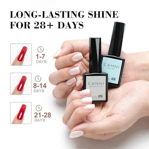 CANNI 2 Pcs No Wipe Gel Top Coat and Base Coat Set- High Gloss Shiny Long Lasting Base Top Coat Gel Nail Polish, Soak Off Nail Art Home and Professional Manicure