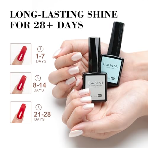 CANNI No Wipe Gel Top Coat and Base Coat Set - Long Lasting UV LED Polish