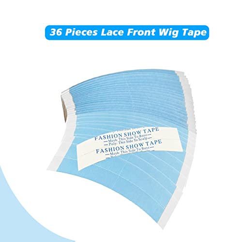 36pcs Wig Tape for Lace Wigs Double Sided Waterproof Lace Wigs Adhesive, Tape Strips for Lace Front Wig Toupee, Hairpiece Wig Tape Hair Wig Tape for Hair Extension with Hair Wax Stick Edge Control Wax