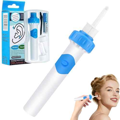 Ear Vacuum Ear Wax Removal Kit, Electric Ear Wax Vacuum with Strong Suction, Soft Silicone Tips, Ear Vacuum Wax Remover Tool with 2 Replacement Heads for Family Use ? Himmelblau