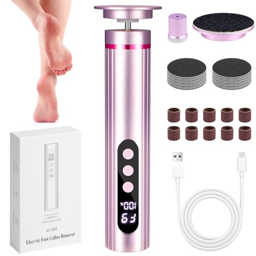 Electric Foot Callus Remover, 2 in 1 Callus Remover for Feet, 9 Adjustable Speeds with Sandpaper Disk and Nail Drill Bits, Digital Display, Rechargeable Pedicure Tools for Dead Skin(Pink)