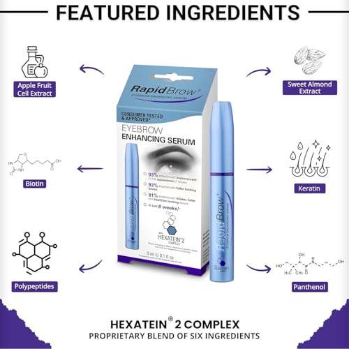 rapidBrow Eyebrow Enhancing Serum 3 mL - Hydrating Hair Serum for Visibly Thicker-Looking Brows with Hexatein 2 Complex