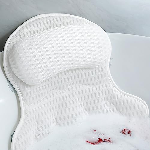 Bath Pillow with Neck & Back Support - 4D Air Mesh, 6 Suction Cups