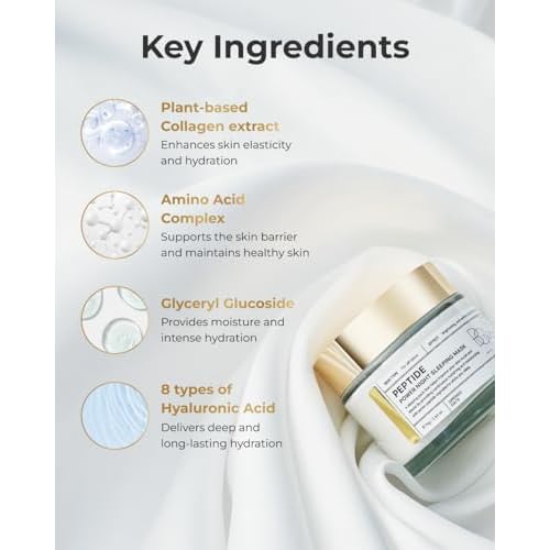 BOM COSMETICS Peptide Power Night Sleeping Mask 2.64 Fl Oz, High-Density Hydrating Overnight Facial Mask with Penta-Peptides and 99% Pure Gold for Skin Elasticity, Smooth Skin Texture, Korean Skincare