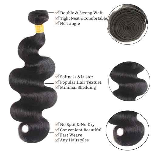 12A Human Hair Bundles Body Wave Human Hair Bundles Body Wave 1 Bundles Raw Human Hair Bundles Virgin Bundles 100% Unprocessed Weave Bundles Human Hair Extensions Natural Black