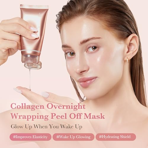 medicube All Day Glass Glow Skin Duo: Collagen Overnight Wrapping Peel Off Facial Mask Pack and Salmon DNA PDRN pink collagen jelly gel mask (4ea)