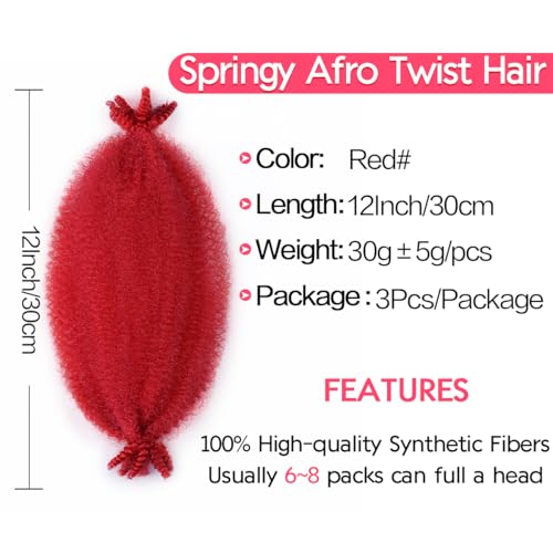FEILIMEI Marley Twist Braiding Hair Pre-Stretched Red 12 Inch Pack of 3