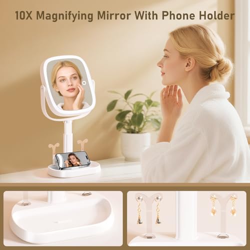 Lighted Makeup Mirror 1X/10X Magnification with 3 Light Modes & 360° Swivel