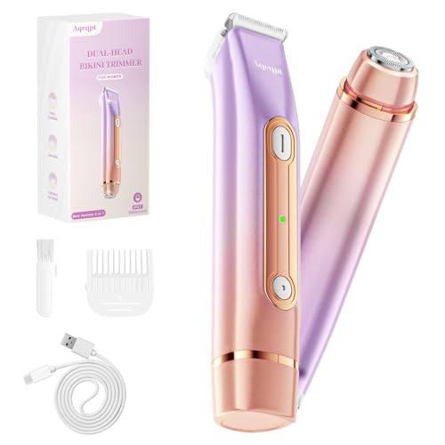 Bikini Trimmer for Women, Electric Razors with Dual Heads, Rechargeable Pubic Hair Trimmer with IPX7 Waterproof, Painless Pro Shaver for Underarm Leg Arm Body Face Private Area£¨DuskyRose£©