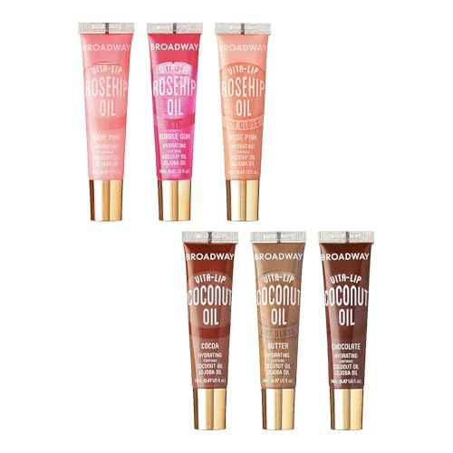 Ruby Kisses Broadway Vita-Lip Tinted & Clear Lip Gloss Set (6 Pack) Ultra-Hydrating & Soothing Formula with Vitamins, High-Shine Non-Sticky Finish Lip Balm, 3 Pcs Watermelon + 3 Pcs Grape Seed
