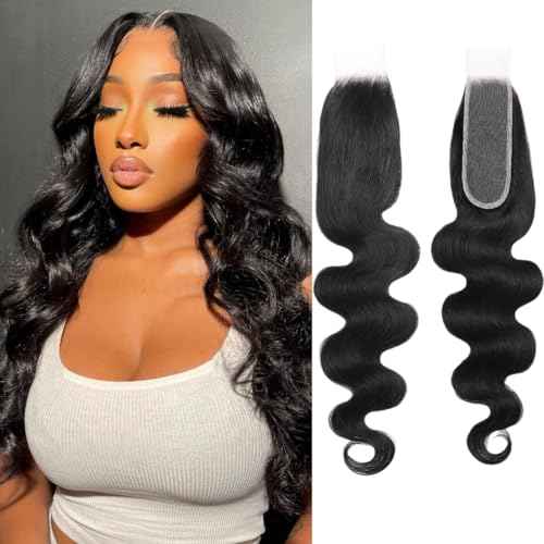 2x6 HD Lace Closure Body Wave Human Hair Transparent 2 by 6 HD Lace Closure 14Inch 100% Brazilian Virgin Unprocessed Middle Part Human Hair Kim K Closure With Baby Hair Natural Color