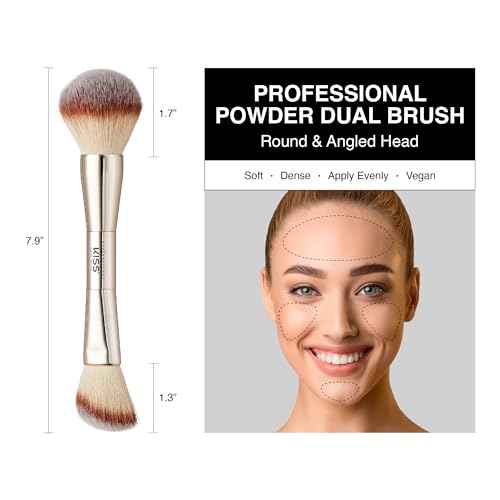 KISS NEW YORK Professional Dual Ended Powder Brush, All Over Face Application, Easy Sculped Look with Angled Powder Brush for Blush, Setting Powder, Contour
