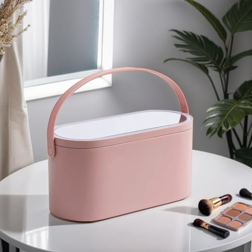Travel Makeup Organizer Box with LED Mirror, Portable Makeup Case Touch Switch Home Cosmetic Box Jewelry Organizer Birthday Valentine's Day Gift for Women Girls,Pink