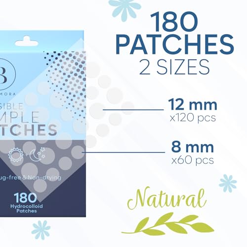 180 Count Hydrocolloid Pimple Patches for Face - Invisible Zit Stickers with S/L Sizes - Day & Night Skin Care