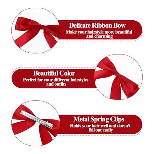 cobee 2 Pcs Red Hair Bow, Bow for Hair Satin Bows Hair Ties, Large Double Satin Ribbon Hair Clips Red Accessories for Holiday Party Women Girls Ponytail Holder