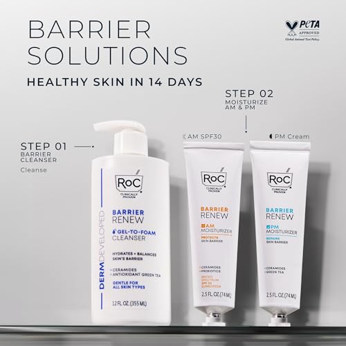 RoC Barrier Renew Gel to Foam Non Drying Foaming Facial Cleanser to Hydrate Skin, facial cleanser for sensitive skin, 12 Ounces