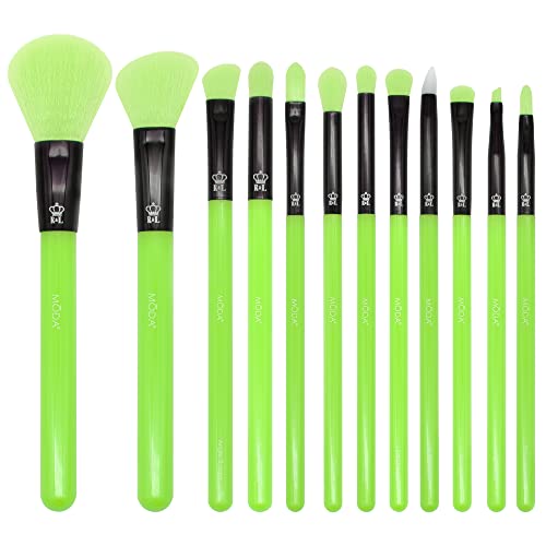 MODA Neon Green 12pc Makeup Brush Set | Face & Eye