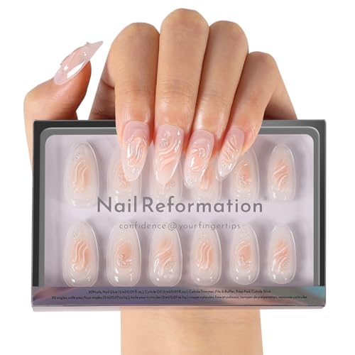 Press On Nails - Shoreline Swirl Medium Almond, 30 Pcs