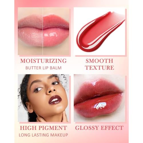 Lip Balm Butter Pink Sugar,Hydrating Tinted Butter Lip Gloss,Clear Lip Mask Lip Moisturizer,Lip Treatment Balm Lipgloss,Non-Sticky Jelly Glow Reviver Fat Lip Oil,Christmas Makeup Gift for Women-06