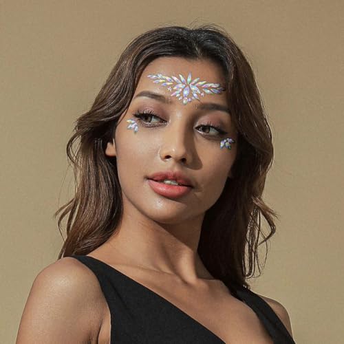 Face Jewels Crystal Face Stickers Mermaid Gems Sparkly Temporary Rhinestone Sticker Rave Party Accessories for Women (D)