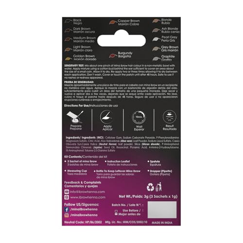 Mina ibrow Hair Color |Natural Spot coloring Hair Tinting Powder, Water and Smudge Proof | No Ammonia, No Lead with 100% Gray Converge | Black Tint kit | Upto 30 Applications.
