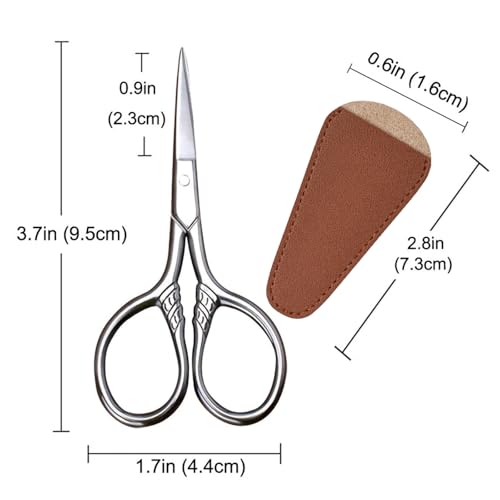Facial Hair Small Grooming Scissors Tool Kit, Silver Stainless Steel Beauty Grooming Scissors for Men Women, with Synthetic Leather Case, for Beard, Moustache, Eyebrows, Nose, Ear Trimming(2 Pcs)