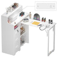 Foldable L-Shape Manicure Table with Storage Drawers & Charging Station