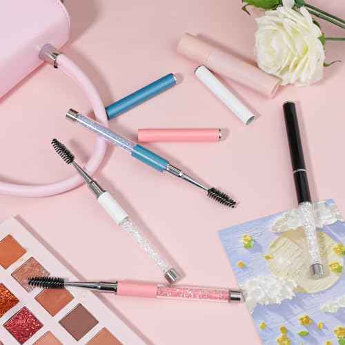 Spoolies Mascara Wands with Cap, 4 Pcs Portable Eye Lash Brush Wands Reusable Travel Eye Brow Brush Applicator Comb Makeup Tools for Eyelash Extensions Supplies, Make up Accessories for Women