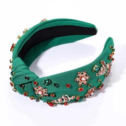 Christmas Headband Women Holiday Accessories Beaded Xmas Bow Tree Snowflake HOHOHO Knotted Headband Red Green Crystal Pearl Top Knot Festive Holiday Gifts