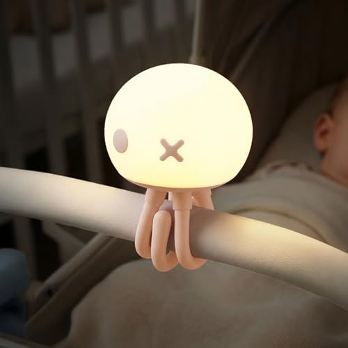 Rechargeable Pink Jellyfish Night Light for Kids Nursery - Soft Silicone Touch & Touch Control