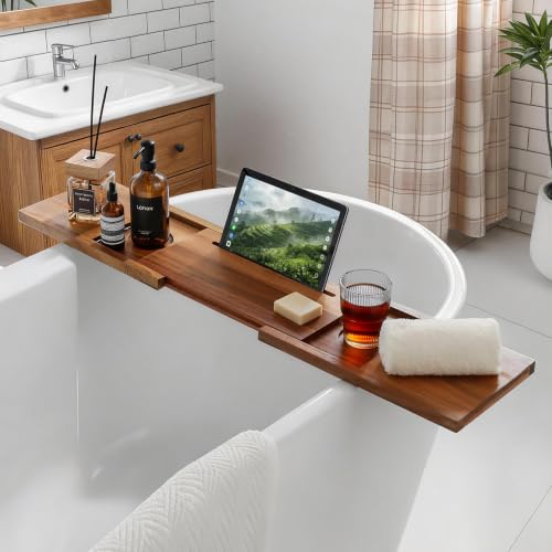 Acacia Wood Bathtub Caddy Tray 32-42 Inches
