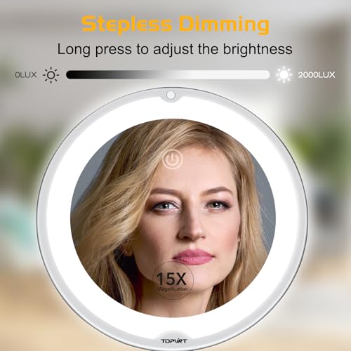 15X Magnifying LED Vanity Mirror with Suction Cup - Flexible Gooseneck