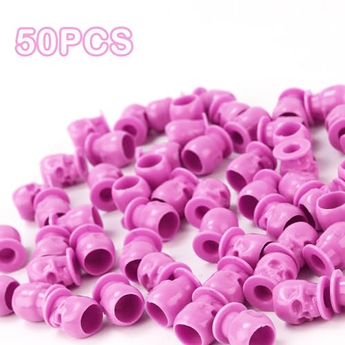 Disposable Skull Tattoo Ink Caps - Pink, 50 Pcs - Professional Tattoo Supplies