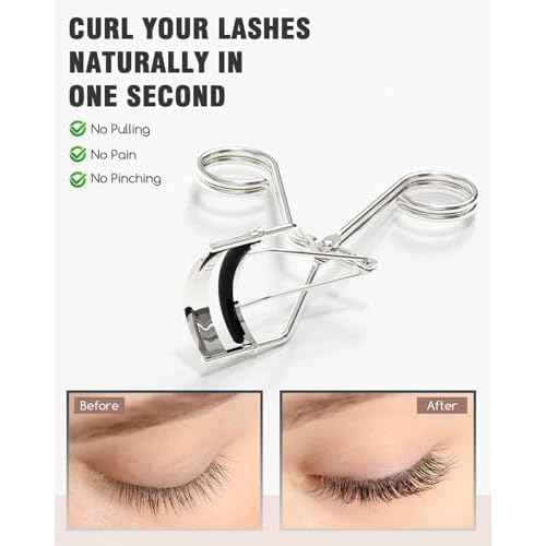 Eyelash Curler with Comb, Professional Volumizing Lash Lift Kit Lash Curler with Refill Pads for Home & Travel Uses, Silver