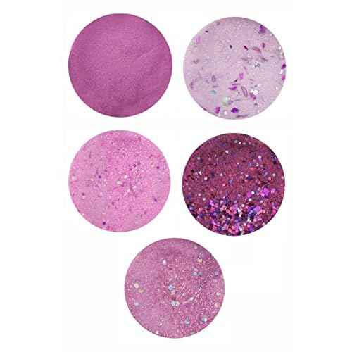 Nail Factory - Acrylic Powder Set Forever Pink Collection, 15 Pink Colors Mixed Shapes Set Glitter Nail Sequins Powder Holographic, Professional Nail Art Cosmetic, 3.5 Gr. Each One.