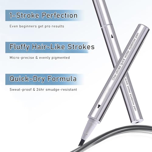 Waterproof Liquid Eyebrow Pen - Brown, Microblading Effect for Natural Hair-Like Brows, Long-Lasting & Smudge-Proof, Multiple Tips for Precise Application