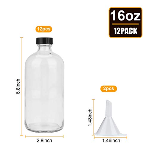 16oz Glass Bottles, 12 Pack Clear Glass Storage Bottles Sets with Lids