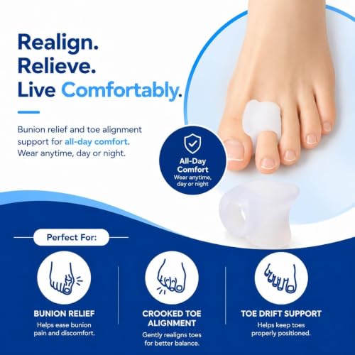 2 Pack Gel Toe Separators for Men & Women, Bunion Corrector & Toe Alignment, Reusable