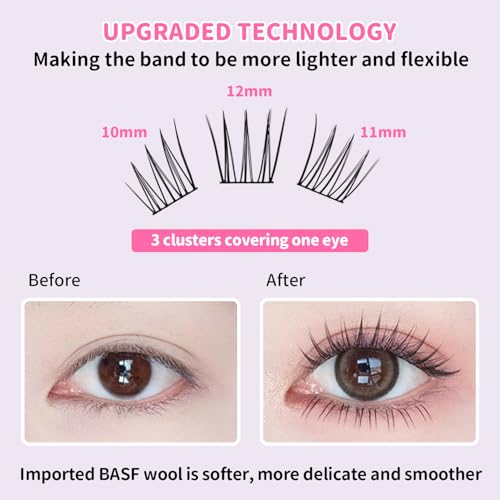 ELYZZA Idol Lash Extension Kit 10-12mm C+ Curl Eyelash Clusters With Thin Band Cluster Lashes Extensions With Bottom Lashes Lash Bond For DIY Individual Lashes at Home