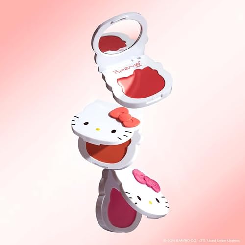 The Cr?me Shop x Hello Kitty - Cr?me Blush Balm Peach Pouf Buildable Long-lasting Easily Blendable Hydrating & Soothing Aloe Vera Compact Mirror. Elevate Your Makeup Game - Berry Cute (Set of 1)