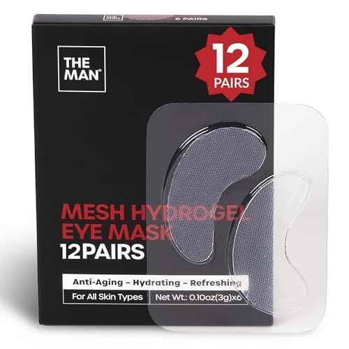 The Man Mesh Hydrogel Under Eye Patches for Men - Cooling, Hydrating & Firming Eye Masks for Dark Circles & Puffiness - Men's Anti-Aging Patches with Hyaluronic Acid, Collagen & Vitamin E. (12 Pairs)