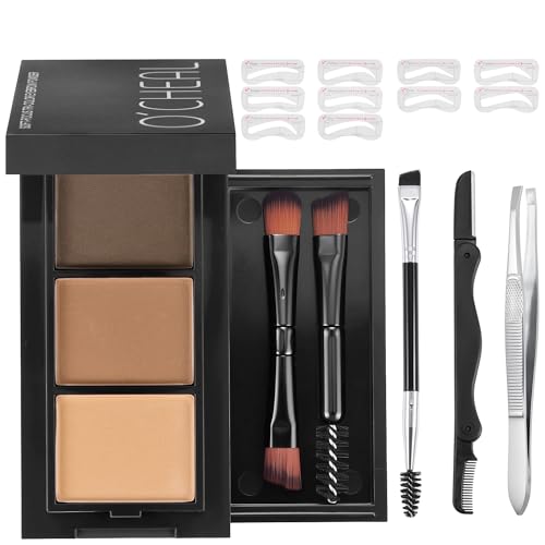 CCbeauty 3-Color Eyebrow Powder Kit with Stencils & Tools